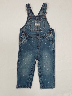 OshKosh B'gosh Denim Overalls in Blue with White Dot Print